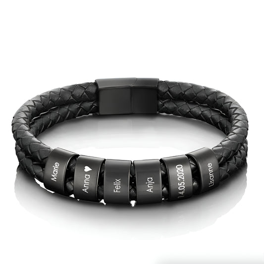 Bracelet en cuir avec perles gravées