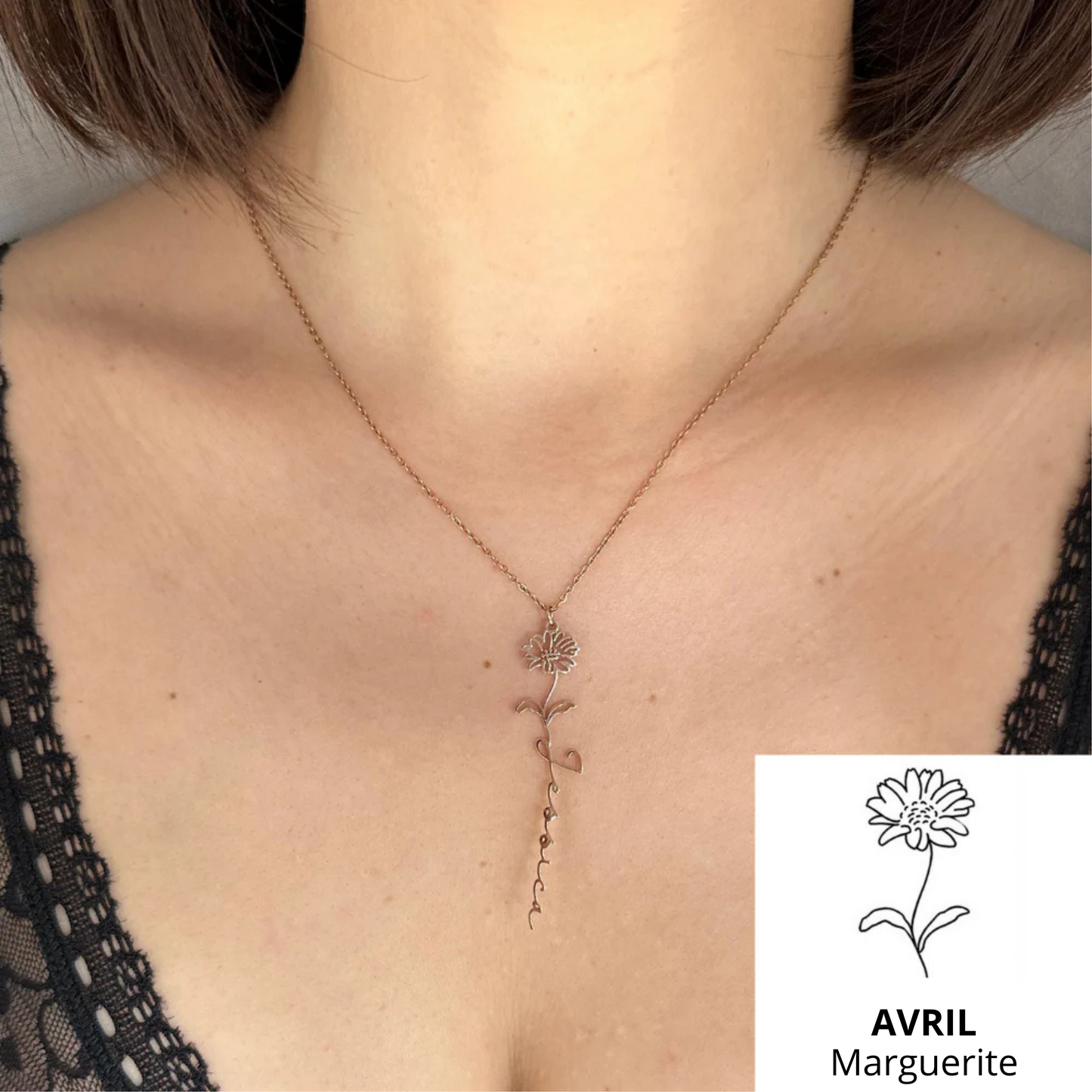 Collier Prénom & Fleur de Naissance