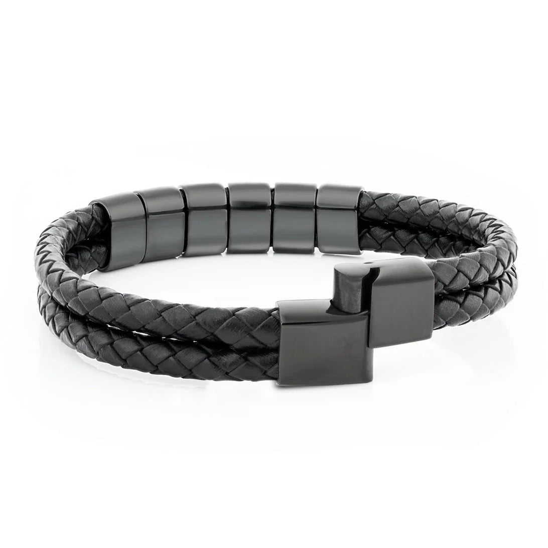 Bracelet en cuir avec perles gravées