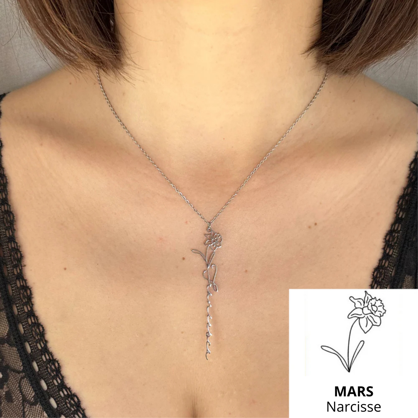 Collier Prénom & Fleur de Naissance