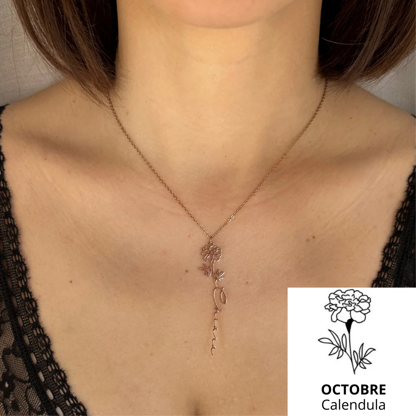Collier Prénom & Fleur de Naissance